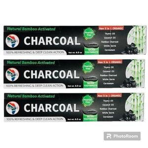 Set Of 3 Charcoal Toothpaste 6.5oz Fluoride Free Natural Organic Toothpaste